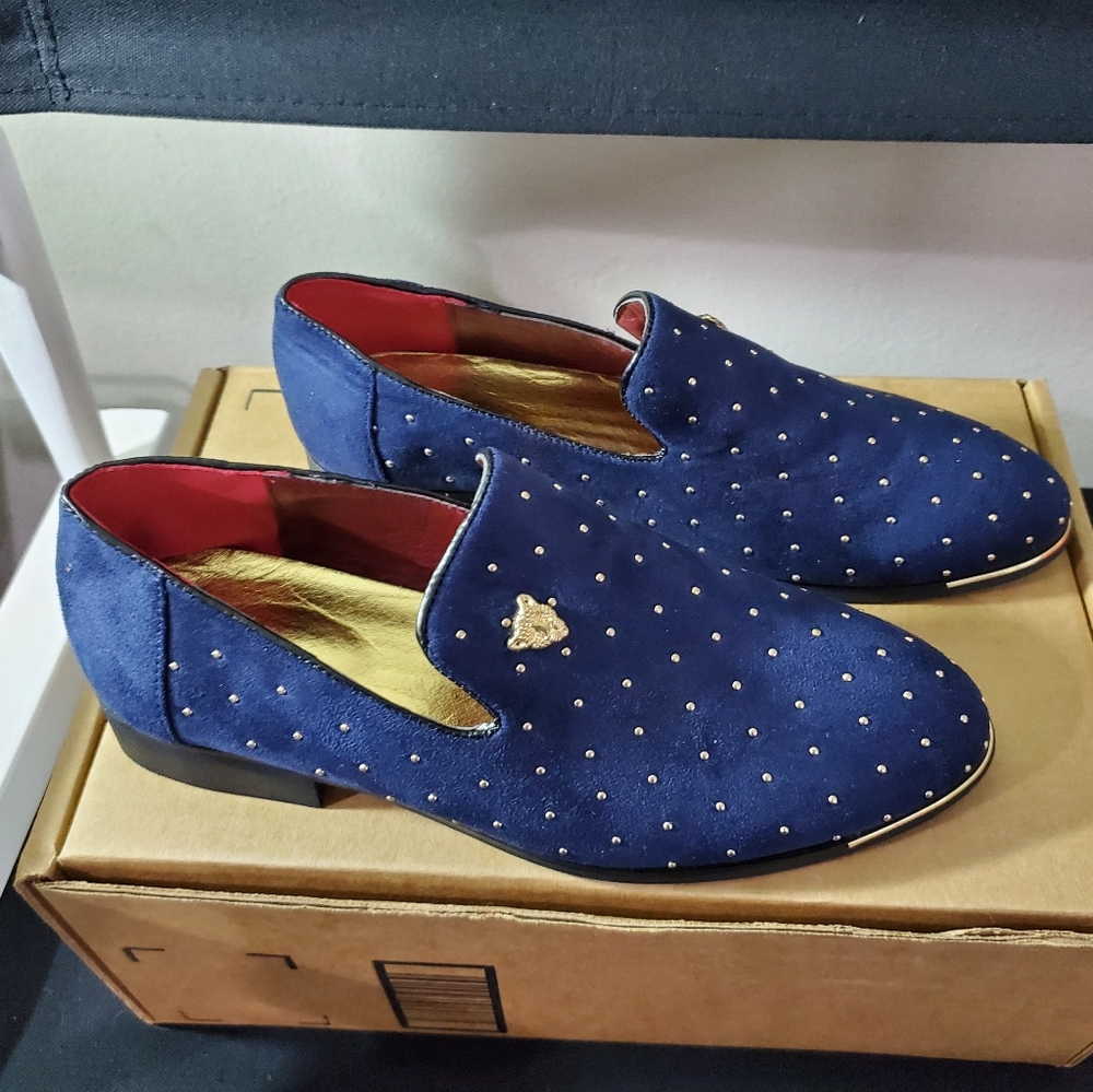CMM Mens Pointed Toe Rivet Dress Suede 6.5 Navy
